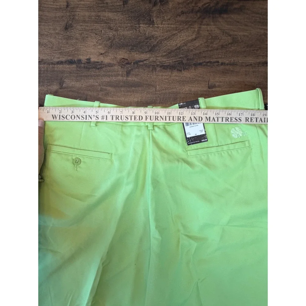 Black Clover Mens Golf Short 38 Lime Green Live Lucky Performance Flat Front NEW